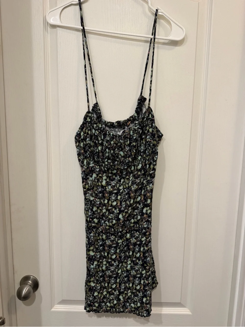 Free People Black Floral Ruched Slip Dress